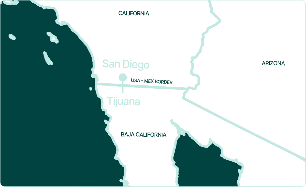 Mapa de ubicación entre San Diego y Tijuana para atención médica binacional